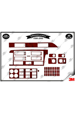 Mercedes Actros 1996-2000 Torpido Konsol Trim Göğüs Maun Kaplama Set 40 Parça Maun