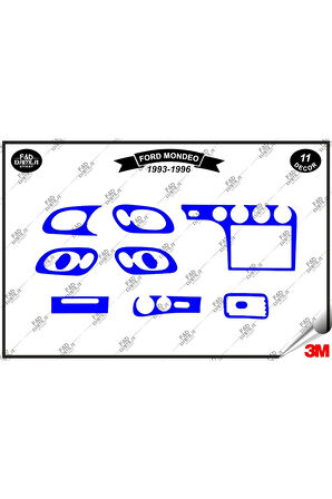 Ford Mondeo 1993-1996 Torpido Konsol Trim Göğüs Maun Kaplama Set 11 Parça Mavi