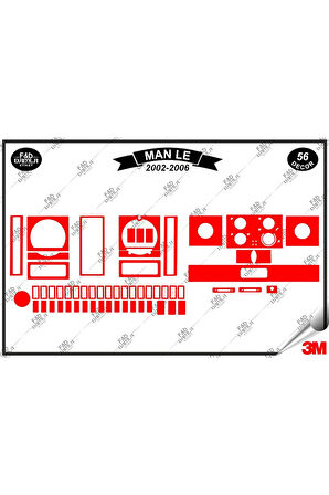 Man LE 2002-2006 Torpido Konsol Trim Göğüs Maun Kaplama Set 56 Parça Kırmızı
