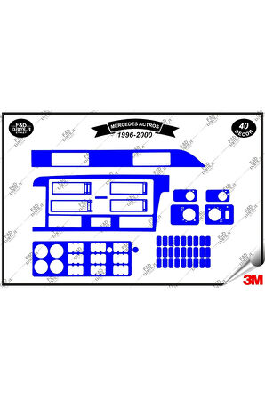 Mercedes Actros 1996-2000 Torpido Konsol Trim Göğüs Maun Kaplama Set 40 Parça Mavi