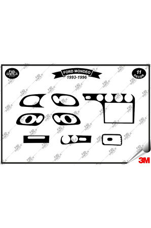 Ford Mondeo 1993-1996 Torpido Konsol Trim Göğüs Maun Kaplama Set 11 Parça Siyah
