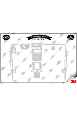 Mercedes W 210 1995-2002 Torpido Konsol Trim Göğüs Maun Kaplama Set 32 Parça Gümüş