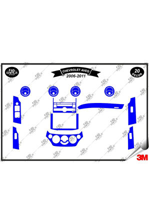 Chavrolet Aveo 2006-2011 Torpido Konsol Trim Göğüs Maun Kaplama Set 20 Parça Mavi