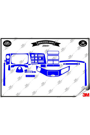 Mercedes Axor 2004 Torpido Konsol Trim Göğüs Maun Kaplama Set 38 Parça Mavi