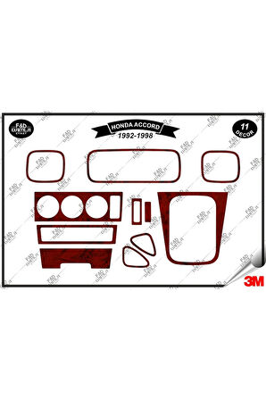 Honda Accord 1992-1998 Torpido Konsol Trim Göğüs Maun Kaplama Set 11 Parça Maun