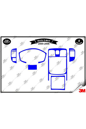 Isuzu D Max 2005-2006 Torpido Konsol Trim Göğüs Maun Kaplama Set 6 Parça Mavi