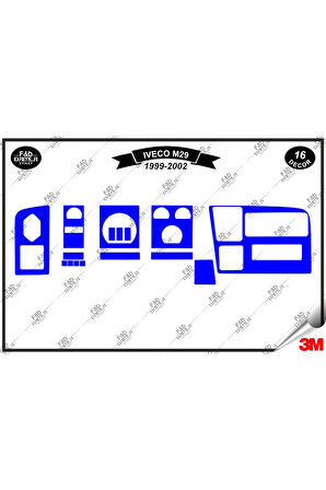 Iveco M29 1999-2002 Torpido Konsol Trim Göğüs Maun Kaplama Set 16 Parça Mavi