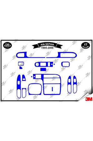 Kia Sephia 1995-2006 Torpido Konsol Trim Göğüs Maun Kaplama Set 17 Parça Mavi