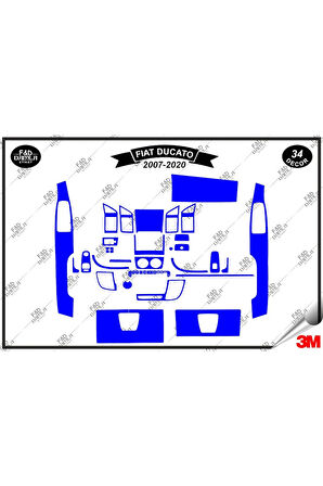 Fiat Ducato 2007- 2020 Full Torpido Konsol Trim Göğüs Maun Kaplama Set 34 Parça Mavi