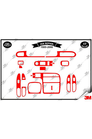 Kia Sephia 1995-2006 Torpido Konsol Trim Göğüs Maun Kaplama Set 17 Parça Kırmızı