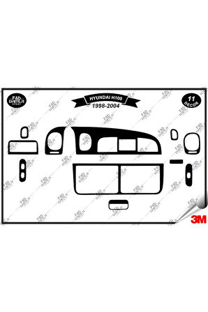 Hyundaı H 100 1998-2004 Torpido Konsol Trim Göğüs Maun Kaplama Set 11 Parça Siyah