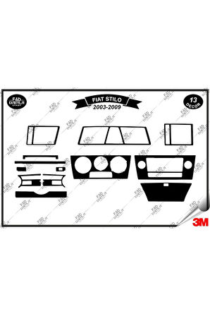 Fiat Stilo 2003-2009 Torpido Konsol Trim Göğüs Maun Kaplama Set13 Parça Siyah