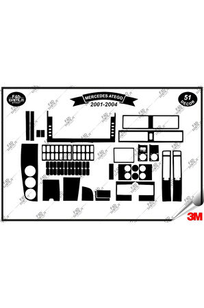 Mercedes Atego 2001-2004 Torpido Konsol Trim Göğüs Maun Kaplama Set 51 Parça Siyah