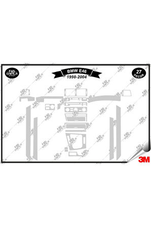 Bmw E 46 1998-2004 Torpido Konsol Trim Göğüs Maun Kaplama Set 27 Parça Gümüş