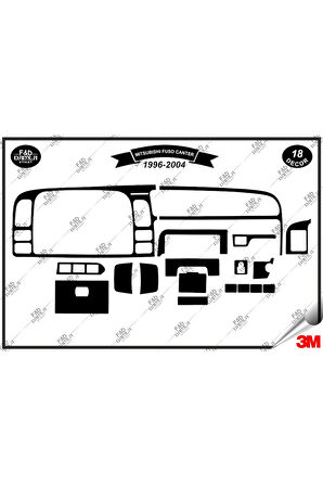 Mitsubishi Fuso Canter 1996-2004 Torpido Konsol Trim Göğüs Maun Kaplama Set 18 Parça Siyah
