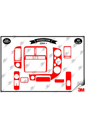 Hyundai H100 2004 Torpido Konsol Trim Göğüs Maun Kaplama Set 10 Parça Kırmızı
