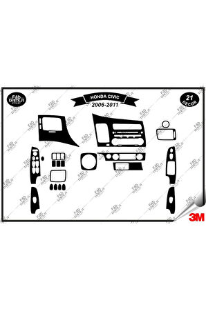 Honda Civic 2006-2011 Torpido Konsol Trim Göğüs Maun Kaplama Set 21 Parça Siyah