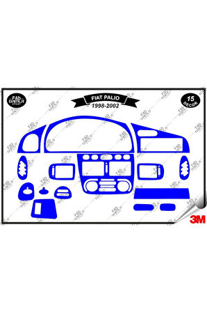 Fiat Palio 1998-2002 Torpido Konsol Trim Göğüs Maun Kaplama Set 15 Parça Mavi