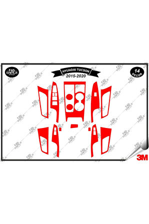 Hyundai Tucson 2015-2020 Torpido Konsol Trim Göğüs Maun Kaplama Set 14 Parça Kırmızı