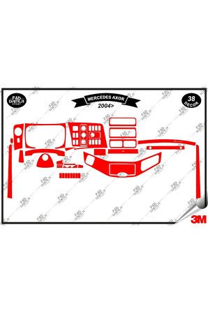 Mercedes Axor 2004 Torpido Konsol Trim Göğüs Maun Kaplama Set 38 Parça Kırmızı