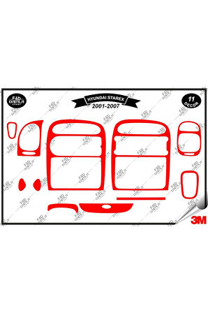 Hyundaı Starex 2001-2007 Torpido Konsol Trim Göğüs Maun Kaplama Set 11 Parça Kırmızı