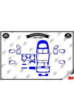 Mitsubishi Carisma 1995-1999 Torpido Konsol Trim Göğüs Maun Kaplama Set 18 Parça Mavi