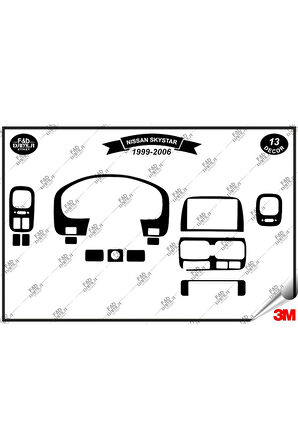 Nissan Pick-up Skystar 1999-2006 Torpido Konsol Trim Göğüs Maun Kaplama Set 13 Parça Siyah