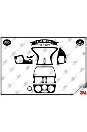 Fiat Brava 1995-2005 Torpido Konsol Trim Göğüs Maun Kaplama Set 8 Parça Siyah