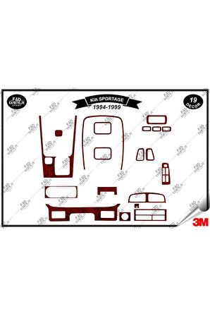 Kia Sportage 1994-1999 Torpido Konsol Trim Göğüs Maun Kaplama Set 19 Parça Maun