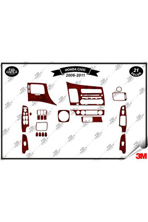 Honda Civic 2006-2011 Torpido Konsol Trim Göğüs Maun Kaplama Set 21 Parça Maun