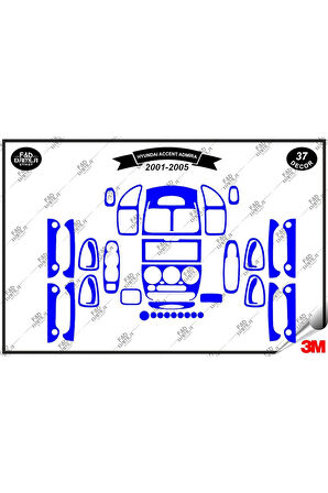 Hyundai Accent Admira 2001-2005 Torpido Konsol Trim Göğüs Maun Kaplama Set 37 Parça Mavi