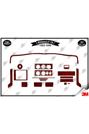Renault 19 1992-1999 Torpido Konsol Trim Göğüs Maun Kaplama Set 21 Parça Maun