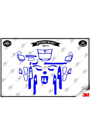 Hyundaı Accent Blue 2011 Torpido Konsol Trim Göğüs Maun Kaplama Set 32 Parça Mavi