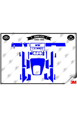 Bmw E 34 1988-1995 Torpido Konsol Trim Göğüs Maun Kaplama Set 31 Parça Mavi