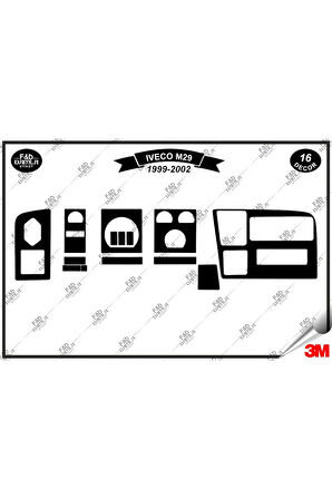 Iveco M29 1999-2002 Torpido Konsol Trim Göğüs Maun Kaplama Set 16 Parça Siyah