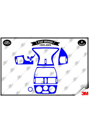 Fiat Brava 1995-2005 Torpido Konsol Trim Göğüs Maun Kaplama Set 8 Parça Mavi