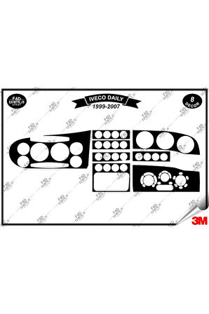 İveco Daily 1999-2007 Torpido Konsol Trim Göğüs Maun Kaplama Set 8 Parça Siyah