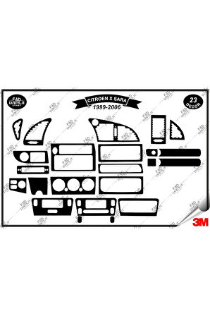 Citroen X Sara 1999-2006 Torpido Konsol Trim Göğüs Maun Kaplama Set 23 Parça Siyah