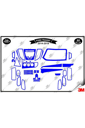 Ford Transit 2014-2019 Torpido Konsol Trim Göğüs Maun Kaplama Set 55 Parça Mavi