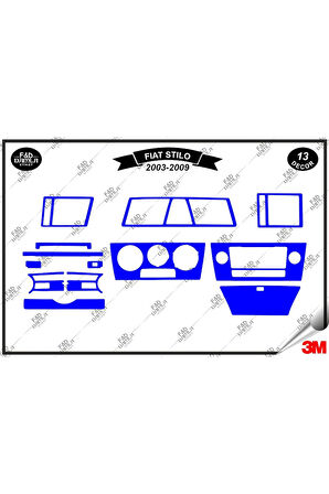 Fiat Stilo 2003-2009 Torpido Konsol Trim Göğüs Maun Kaplama Set13 Parça Mavi