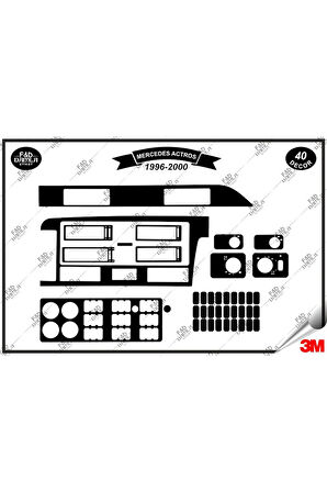 Mercedes Actros 1996-2000 Torpido Konsol Trim Göğüs Maun Kaplama Set 40 Parça Siyah