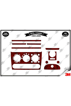 Opel Corsa B  Tigra Combo  1993-2000 Torpido Konsol Trim Göğüs Maun Kaplama Set 10 Parça Maun