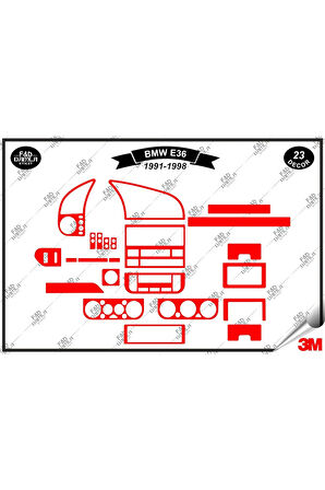 Bmw E 36 1991-1998 Torpido Konsol Trim Göğüs Maun Kaplama Set 23 Parça Kırmızı