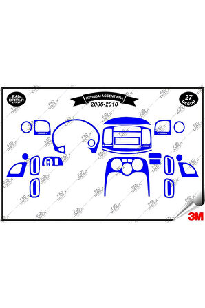 Hyundai Accent Era  2006-2010 Torpido Konsol Trim Göğüs Maun Kaplama Set 27 Parça Mavi