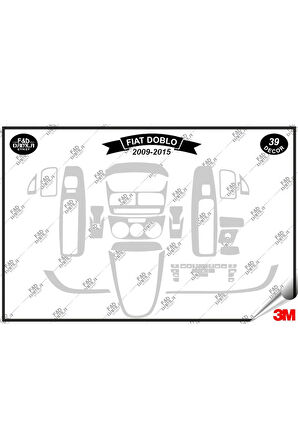 Fiat Doblo 2009-2015 Torpido Konsol Trim Göğüs Maun Kaplama Set 39 Parça Gümüş