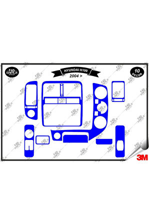 Hyundai H100 2004 Torpido Konsol Trim Göğüs Maun Kaplama Set 10 Parça Mavi