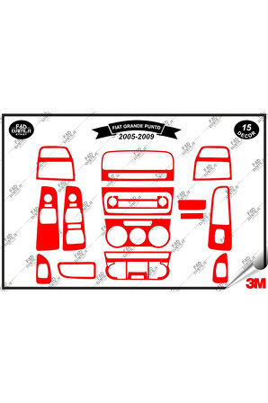 Fiat Grand Punto 2005-2009 Torpido Konsol Trim Göğüs Maun Kaplama Set 15 Parça Kırmızı