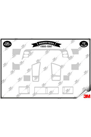 Daewoo Nexia 1995-1997 Torpido Konsol Trim Göğüs Maun Kaplama Set 12 Parça Gümüş