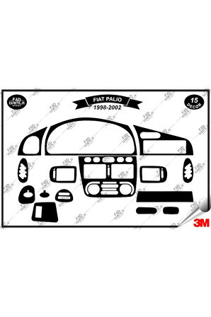 Fiat Palio 1998-2002 Torpido Konsol Trim Göğüs Maun Kaplama Set 15 Parça Siyah