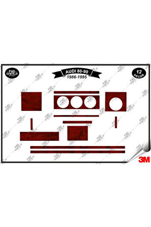 Audi 80-90 1986-1995 Torpido Konsol Trim Göğüs Maun Kaplama Set 12 Parça Maun
